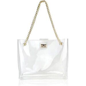 Multifuntional Chain Tote Bag Medium Transparent Shoulder Handbag with Turn-Lock